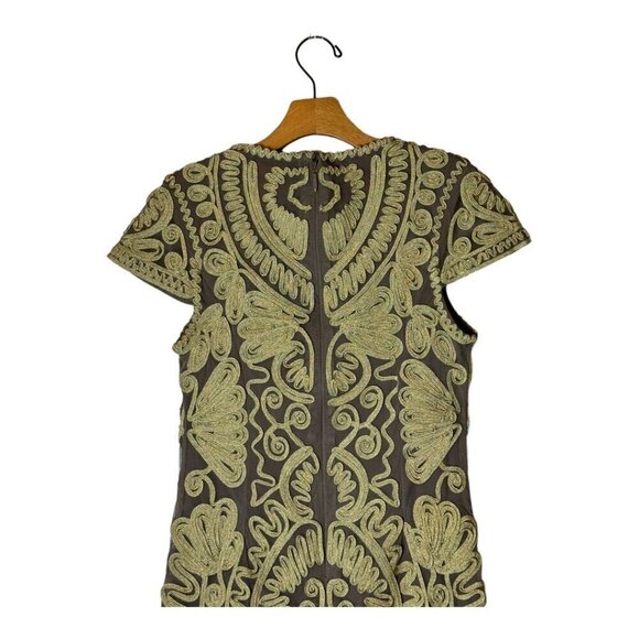 JS Collections Dress Women 6 Gold Cap Sleeve Embroidered‎ Sheath Mini Cocktail - Picture 5 of 11